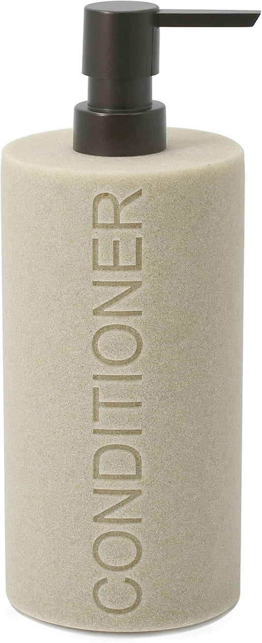 Resin Tan Sandstone Conditioner Engraved Bottle Refillable Pump Dispenser, Durable Waterproof Resin Construction for Bath, Shower - Tan Sandstone ORB Pump