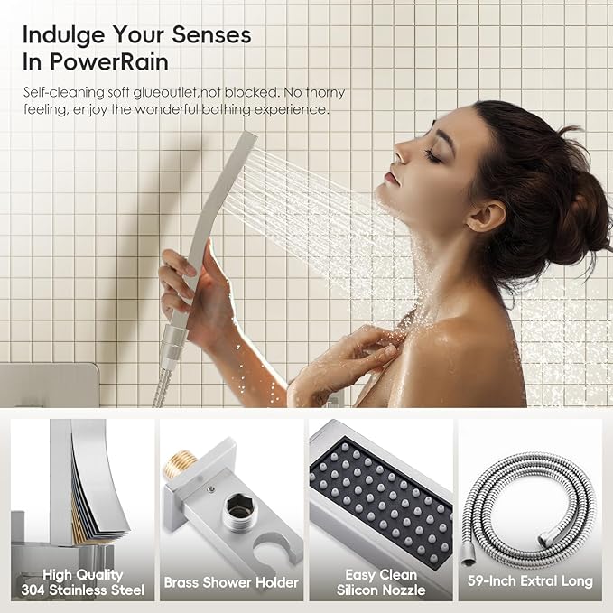 Brushed Nickel Shower System, Shower Faucet Set with 12 Inch Rain Shower Head and Handheld, Wall Mounted High-Pressure Shower Head Combo Set with Shower Valve and Shower Trim, Brushed Nickel