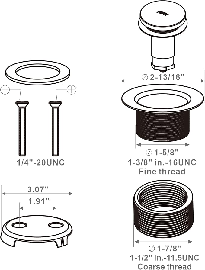 Black Bathtub Drain Tip Toe Tub Conversion Kit Assembly,Wellup Tub Drain Trim Kit with Two Hole Overflow Faceplate,Matte Black