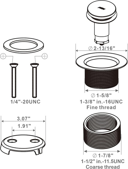 Black Bathtub Drain Tip Toe Tub Conversion Kit Assembly,Wellup Tub Drain Trim Kit with Two Hole Overflow Faceplate,Matte Black