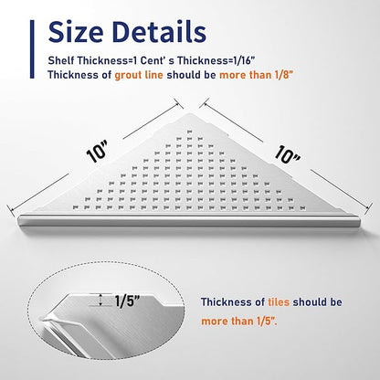 Corner Shower Shelves, 10" Brushed 304 Stainless Steel Recessed Shelf for Bathroom, Grout in Shelf for Tiled Wall, 2 Pack