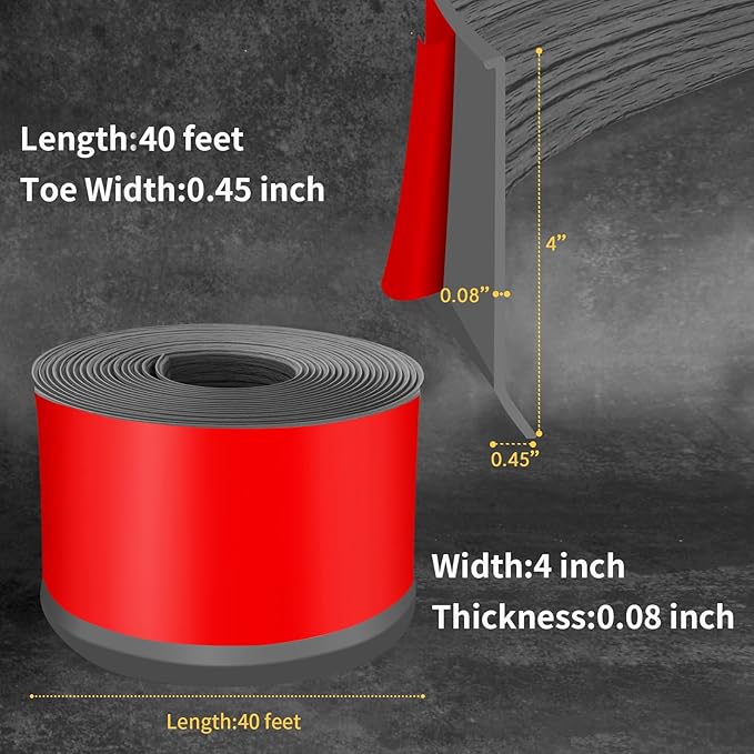 Flexible Baseboard Molding Trim 4 Inch Self-Adhesive Vinyl Wall Base Peel and Stick Cove Base Rubber Wall Baseboard Moulding Trim (40Ft, Deep Gray Wood Grain)