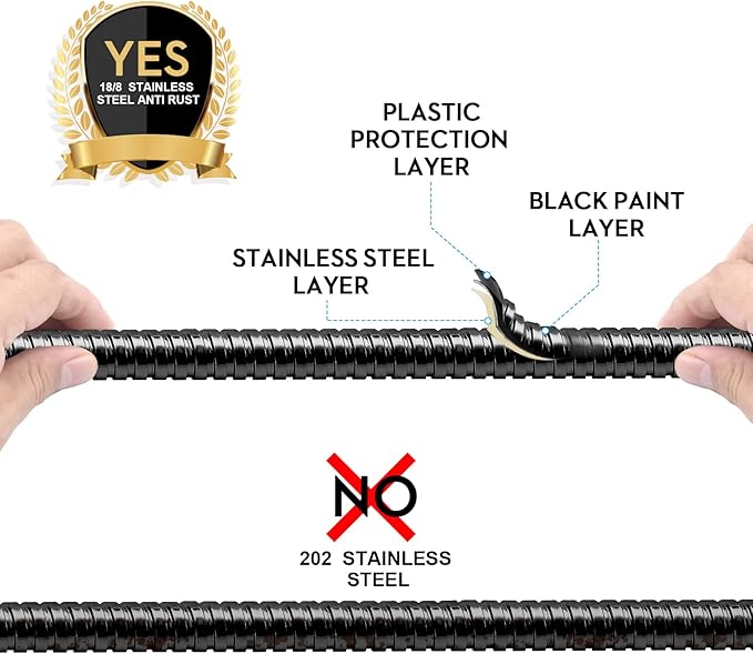 Shower Hose Extra Long 79 Inches Handheld Shower Head Hose with Brass Insert and Nut - Durable and Flexible(Matte Black)