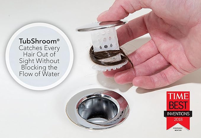 TubShroom Tub Drain Hair Catcher, Chrome – for Bathroom Drains, Fits 1.5” – 1.75” Bathtub and Shower Drains, White