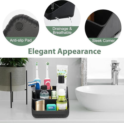 Chintu Toothbrush Holders Bathroom Countertop Organizer-Electric Tooth Brushing Holder 6 Slots Toothbrush Caddy for Counter Organization Kids Family Toothpaste Holder for Vanity Storage Black