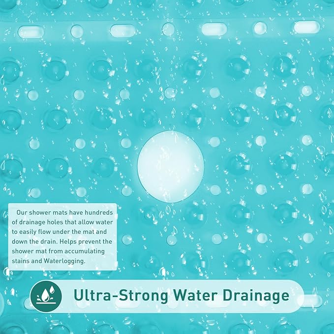 Large Clear Green Square Shower Mat Non Slip 27 x 27 Inches, Square Bath Tub Mat for Inside Shower Bathroom Floor, Shower Stall Mats with Big Suction Cup Drain Hole, Easy Washable, BPA-Free