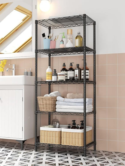 SINGAYE 5 Tier Storage Shelves Wire Shelving Unit Shelve Metal Kitchen Laundry Room Organization Home Pantry Closet Bathroom Organizers Garage Rack Estantes para Cocina 14" D x 24" W x 59.5" H Black