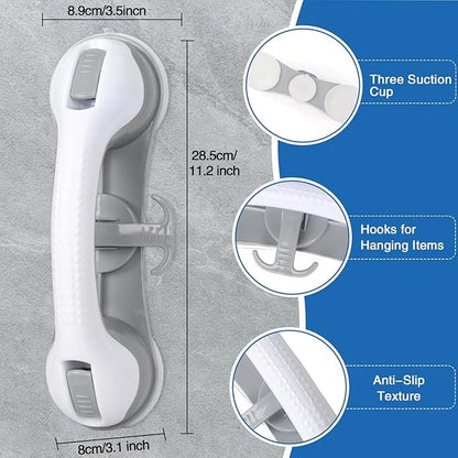 2 Pack Grab Bars for Bathtubs and Showers with 3 Suction Cups Heavy Duty Bathroom Handrails for Seniors and Elderly Safety Grip No Drilling Waterproof Bath Handle