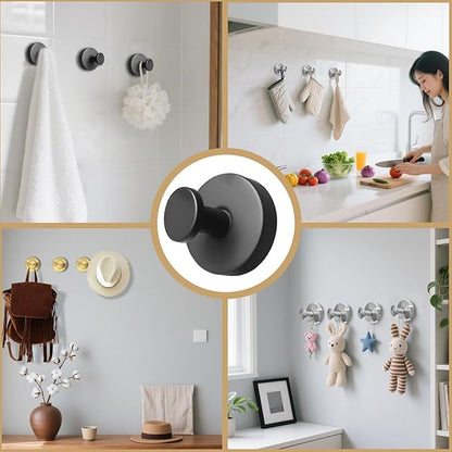 4Pcs New Model No-Drill Suction Cup Hooks for Door Wreaths, Wreath Hangers for Front Door, Suction Cup Hooks for Shower, Removable, Waterproof & Rustproof (Black)