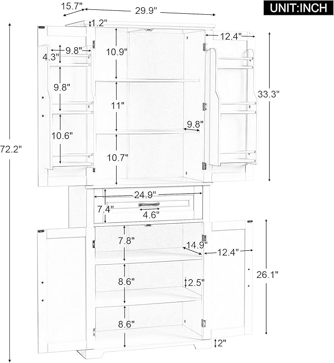 Favfurish 72" Tall Bathroom Storage Cabinet with Doors and Drawer,Modern Linen Cabinets w/Adjustable Shelves & Door Storage Rack,Freestanding Organizer for Bath Room,Study,Office,Kitchen Grey