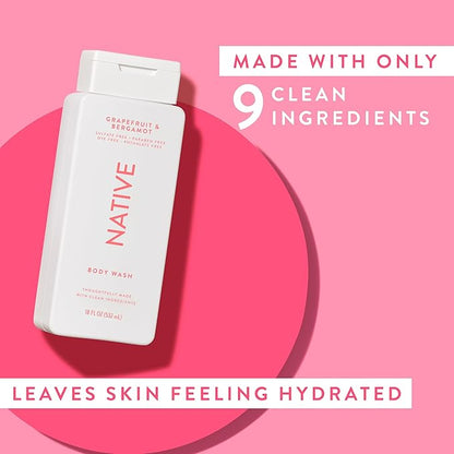 Native Body Wash Contains Naturally Derived Ingredients | For Women & Men, Sulfate, Paraben, & Dye Free Leaving Skin Soft and Hydrating | Grapefruit & Bergamot 18 oz