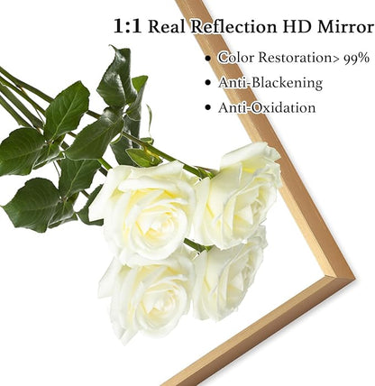 30x30 Inch Gold Bathroom Mirror, Copper-Free Mirror, Aluminum Alloy Frame Vanity Mirror, Rectangle Wall Mounted Mirror, Modern Mirror for Bedroom/Living Room/Porch Horizontal or Vertical