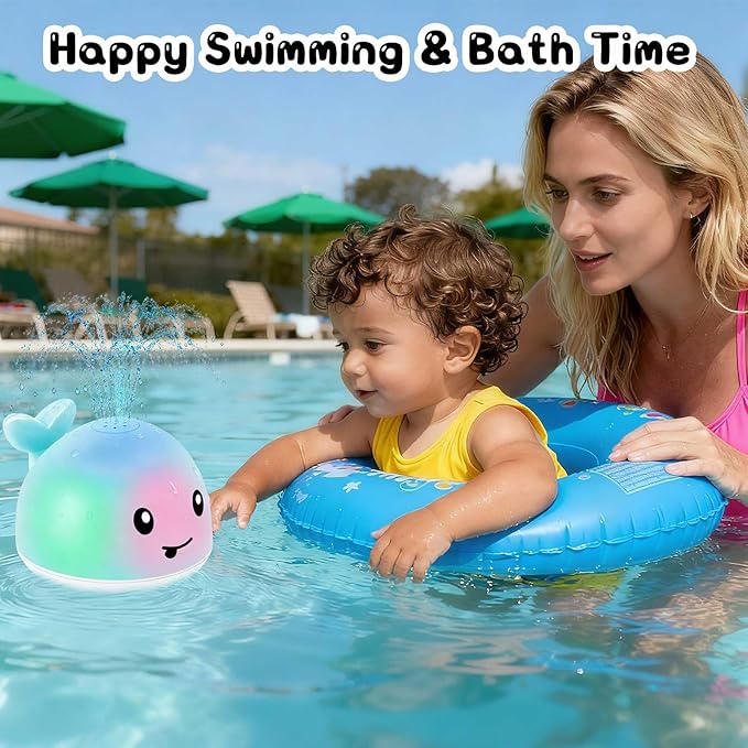 Baby Bath Toys 6-12-18 Months - Christmas Stocking Stuffers For Kids Ages 1-3 1 2 3 Year Boy Girl Gifts, Infant Baby Gifts Light Up Whale Bath Toy Sprinkler, Bathtub Water Pool Toy For Toddlers