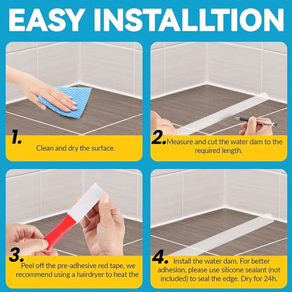 39" Collapsible Shower Threshold Water Dam Shower Barrier Keeps Water Inside Threshold Dry and Wet Separation Retention System Suitable for Bathroom Kitchen Sink Bathtub