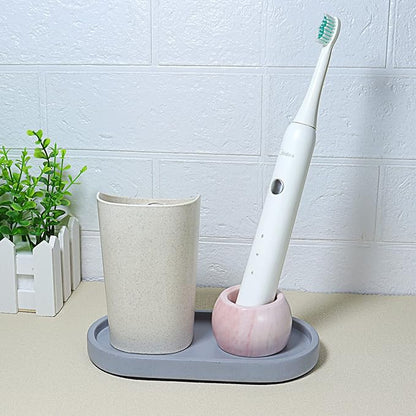 Small Ceramic Electric Toothbrush Holder Stand for Bathroom Vanity Countertop,Set of 2,Pink