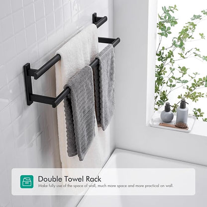BAGNOLUX Double Towel Bar, SUS304 Towel Racks for Bathroom Wall Mounted 2-Tiers Ladder Towel Rails, Space Saving Bathroom Towel Holder Shelves Rack, Long Towel Hanger (24"-Square-Matte Black)