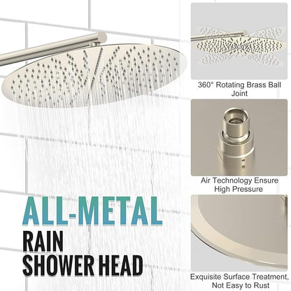 SR SUN RISE Shower Faucet - 16 Inch Multifunctional High Pressure Shower Head System with Handheld Shower Head Fixtures - Valve Included - Brushed Nickel