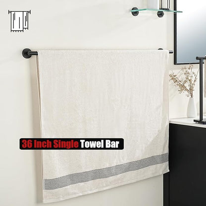 JQK Bath Towel Bar Black, 39 Inch 304 Stainless Steel Thicken 1mm Single Towel Rack for Bathroom, Towel Holder Wall Mount, Useable Length 36 Inch, TB110L36-PB