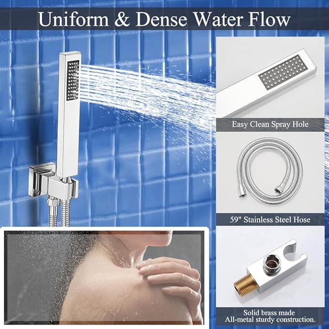 Shower Faucet Set Polished Chrome Shower System, Knob Switch Diverter Shower Faucet with High Pressure Handheld Spray, Wall Mount 12 Inch Shower Head with 6 Inch Wall Mount Shower Head