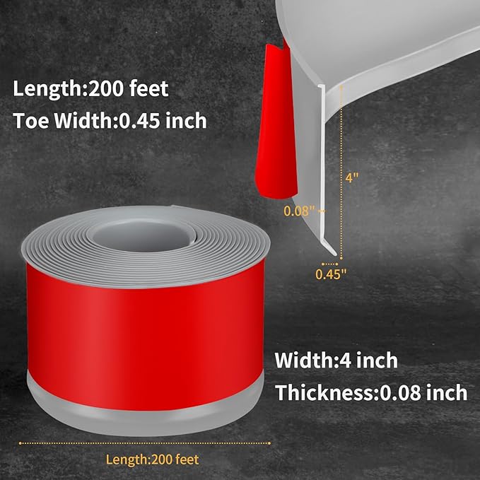 Flexible Baseboard Molding Trim 4 Inch Self-Adhesive Vinyl Wall Base Peel and Stick Cove Base Rubber Wall Baseboard Moulding Trim (200Ft, Gray)