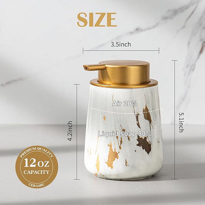 Enra Ceramic Gold Foaming Soap Dispenser,12 oz Marble Foam soap Dispenser Bathroom Refillable Hand Soap Dispenser for Bathroom Kitchen with Easy-to-Press Pump (Glod Foam Type)