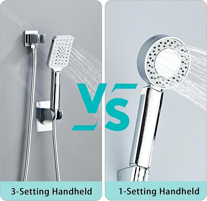 8 Inch Ceiling Mount Shower Faucet Set, Polish Chrome Rainfall Shower System, Square Rain Shower Head with Handheld Spray Combo Ceiling, Silver Rainfall Shower Faucet Fixtures (3-Setting)