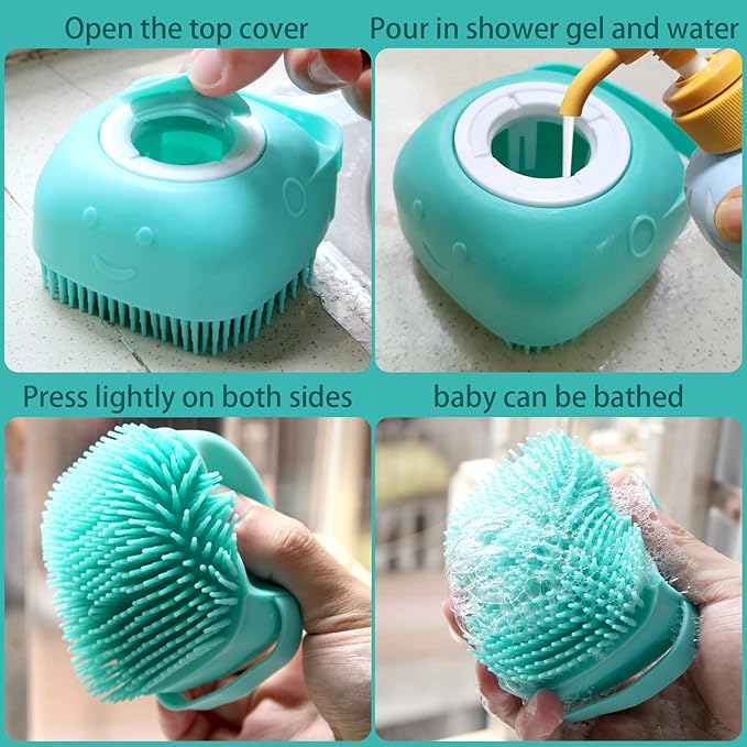 Pet Bath Brush Dog Baths Brush Shampoo Dispenser Soft Silicone Dog Bathing Brushes Dogs Shampoo Brushes scrubbers for Cats and Dogs Shower Brush Grooming (Blue)