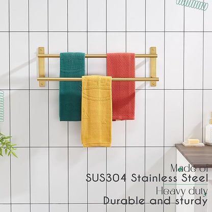 KOKOSIRI 20 Inch Bathroom Towel Racks Double Towel Bar Bath Towel Holder Towel Hanger Towel Shelf Wall Mount Stainless Steel Brushed Gold B5010BG-L20