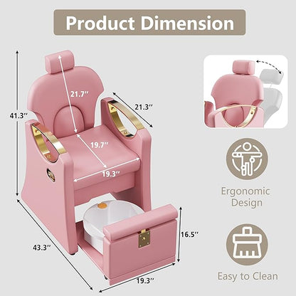 Pedicure Station for Nail Tech, Reclining Pedicure Chair with Massage Foot Bath, No Plumbing Pedicure Station Unit (Pink)