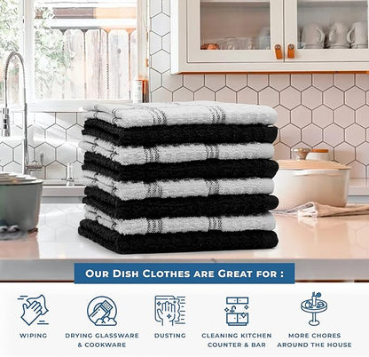 DAN RIVER Premium Dish Cloth 100% Cotton 12 X 12 Inches |Pack of 8|-Ultra Soft Tea Towels-Highly Absorbent Kitchen Rags-Terry Dishcloth for Kitchen and Household Cleaning |Black|
