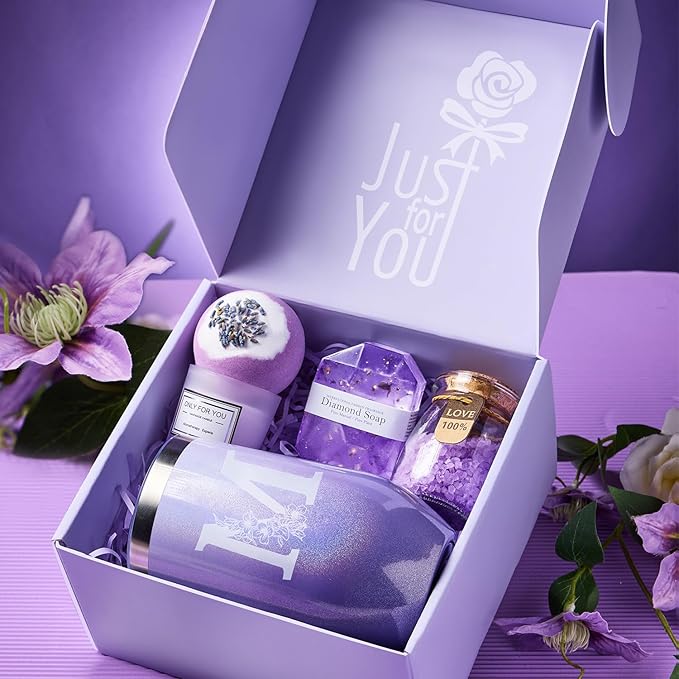 Christmas Gifts for Women Best Friend - Relaxing Lavender Spa Gift Basket, Gifts for Women Who Have Everything, Birthday, Valentine's Day, Galentines Day Gifts, Mothers Day Gifts for Mom Grandma(M)