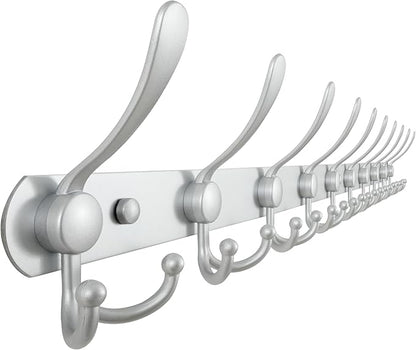 Dseap Coat Rack Wall Mount - 38” Long 10-Tri-Hooks Heavy Duty Coat Hanger Rail Wall Hooks for Hanging Coats Hats Clothing Clothes Purse Mudroom Entryway, Silver