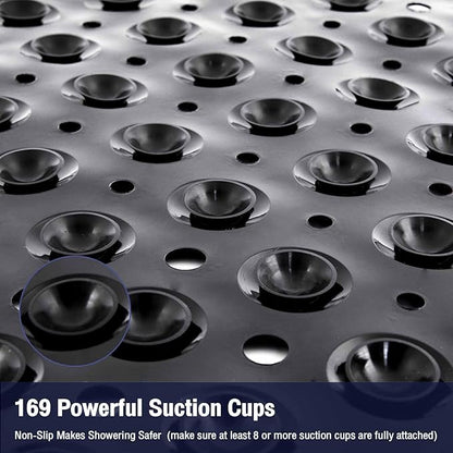 Black Square Shower Bathtub Mat Non Slip 21x21 Inch, Soft Bath Mat for Inside Shower Tub, Shower Stall Mats for Bathroom Floor, Big Suction Cups Drain Holes, Easy Washable and Dry, BPA-Free