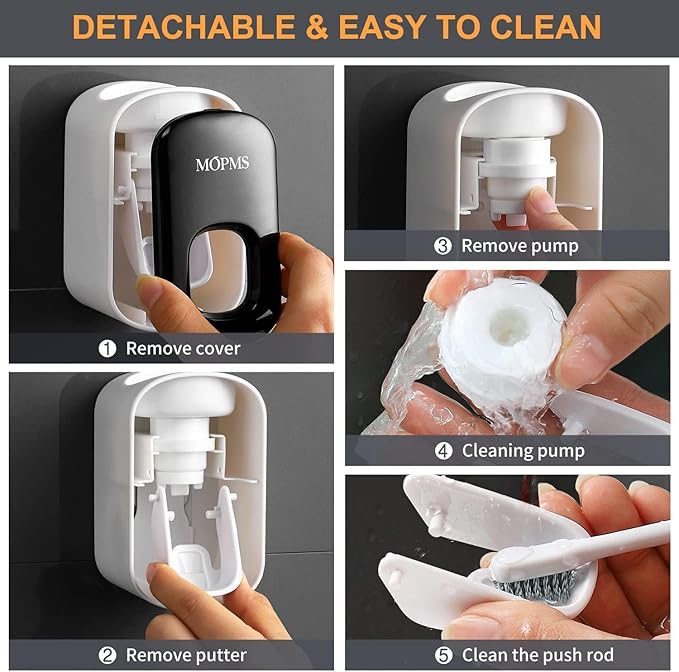 MOPMS Toothpaste Dispenser Wall Mounted for Bathroom Automatic Toothpaste Squeezer for Kids and Adult (Black-2PCS)