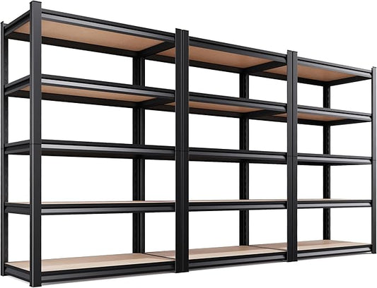 AOAORRG Set of 3 Storage Shelves, 45.6" W Heavy Duty Garage Shelving, 5-Tier Metal Shelf Adjustable Shelving Unit, Utility Garage Organizer Rack for Basement, Pantry, Warehouse, 45.6" Wx19.7 Dx78 H