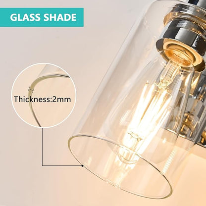 4-Light Bathroom Light Fixtures Modern Chrome Vanity Lights for Bathroom Lighting Fixtures Over Mirror with Clear Glass Shade for Cabinet Mirror Bedroom Hallway