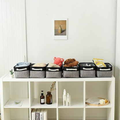 TheWarmHome Storage Basket for Organizing - 12x8x5.2 inch 1 Pack Fabric Storage Cubes, Baskets for Gifts Empty for Closet Organizer Dog Gift Cloth Toy (Grey & Black)