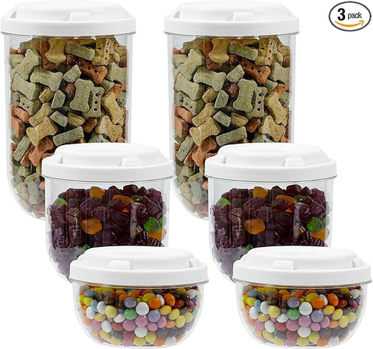 FABROK 3 Pack Candy Storage Organizer with Lid, Plastic Cookie Storage Jar for desk, Clear Plastic Container Canister for Laundry, Kitchen, Bathroom