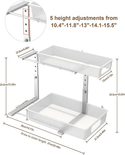 UMDONX Under Sink Organizer 2-Pack Adjustable Bathroom Under Sink Pull-Out Organizer with 5 Adjustable Heights for Kitchen, Bathroom & Laundry Storage