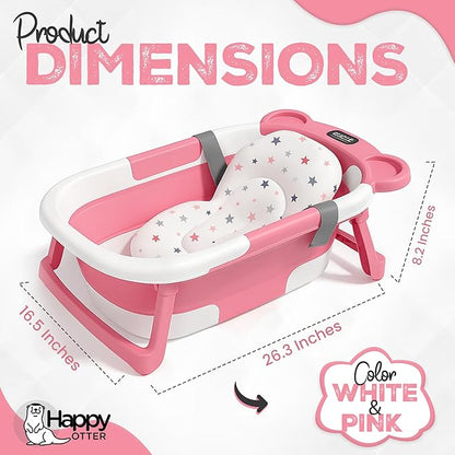 Portable Baby Bathtub with Heat Sensor for Toddlers & Newborns, Padded Baby Bath Tub with Water Release Feature for Travel & Home Baby Bath seat