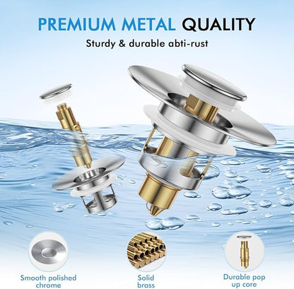 Bathroom Sink Stopper, JOMST Bath Universa Sink Drain Strainer 10,000 Pop-up Test 2 in 1 Fast Drain Anti-Clog Strainer Sink Drain Plug, Brass Bullet Core Sink Plug for 1.1~1.5 in Hair Catcher