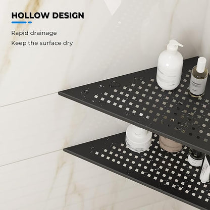 FerdY 2-Pack 10" Matte Black Recessed Corner Shower Shelf, for Tiled Bathroom Walls, 304 Stainless Steel Floating Shelf, Shower Caddy Storage Shelves, No Drilling Required, Point Triangle