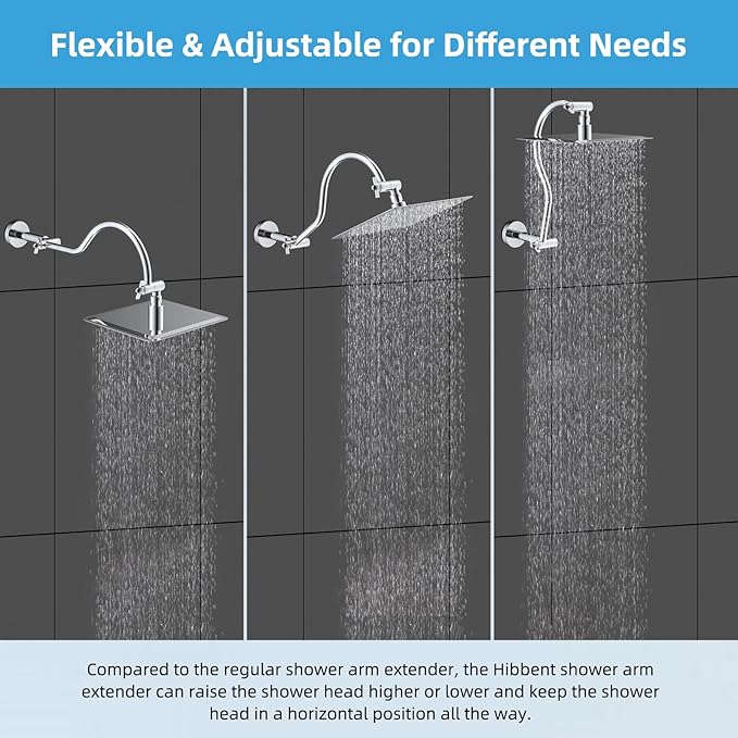 Hibbent All Metal Upgraded 18'' Shower Head Extension Arm with Flange, Solid Brass Flexible Height & Angle Adjustable Shower Arm Extender with Lock Joint, Universal Connection, Chrome
