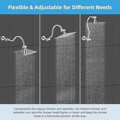 Hibbent All Metal Upgraded 18'' Shower Head Extension Arm with Flange, Solid Brass Flexible Height & Angle Adjustable Shower Arm Extender with Lock Joint, Universal Connection, Chrome