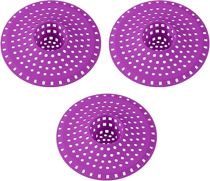 Bathtub Drain Hair Catcher,Tub Shower Drain Hair Trap/Strainer,3PCS Silicone Collapsible Tub Hair Catcher Drain Protector Designed for 1.47" to 1.75'' Regular Drains(Plum Purple)