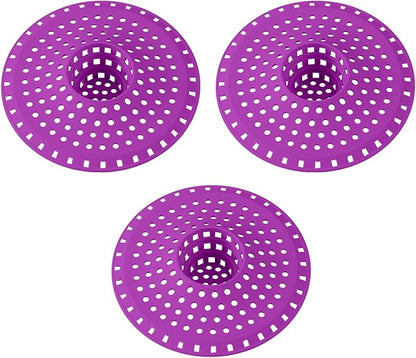 Bathtub Drain Hair Catcher,Tub Shower Drain Hair Trap/Strainer,3PCS Silicone Collapsible Tub Hair Catcher Drain Protector Designed for 1.47" to 1.75'' Regular Drains(Plum Purple)