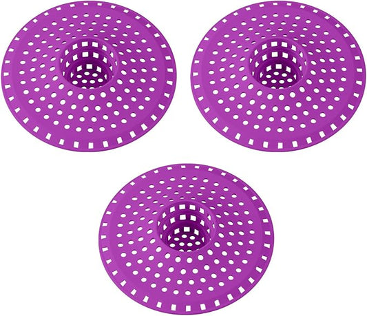 Bathtub Drain Hair Catcher,Tub Shower Drain Hair Trap/Strainer,3PCS Silicone Collapsible Tub Hair Catcher Drain Protector Designed for 1.47" to 1.75'' Regular Drains(Plum Purple)