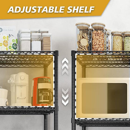 3 Tier Storage Racks Shelving, Heavy Steel Pantry Shelves, Adjustable Wire Shelving Rack with Wheels, Suitable for Garage, Kitchens, Offices, 19.7" W x 9.8" D x 28" H, Black