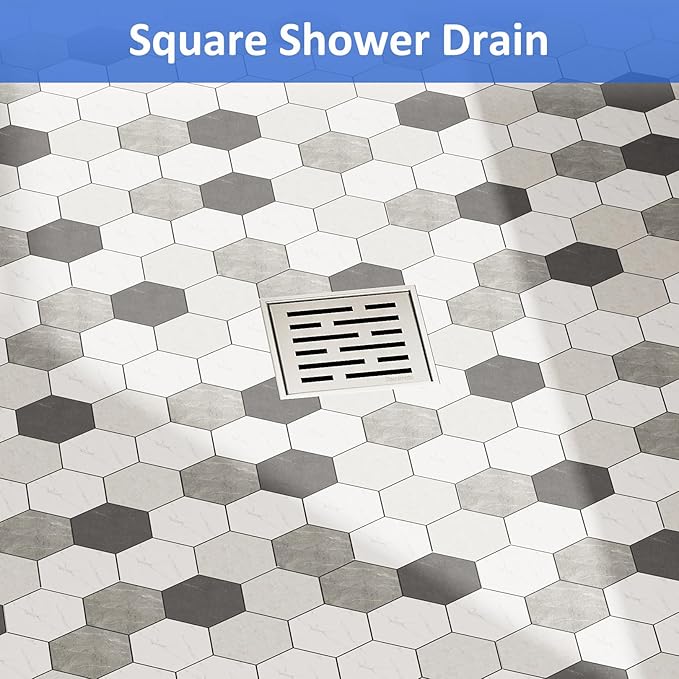 Neodrain Square Shower Drain, 4 inch Stainless Steel 304 Grate and PVC Drain Body, Brick Pattern Grate with Brushed Nickel Finish, Kit Includes Hair Trap/Strainer,Lifting Hook and PVC Drain Base