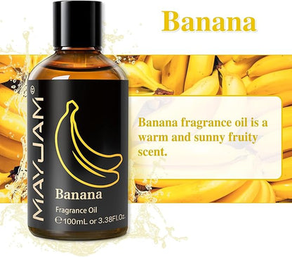 MAYJAM 100ML/3.38FL.OZ Banana Fragrance Oils with Glass Dropper, Essential Oils for Diffusers for Home, Long Lasting Scented Oils for Diffusers Soap Candle Making
